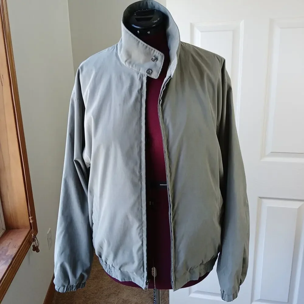 London Fog Grey Windbreaker Jacket L VTG Y2K golf bomber full zip button collar